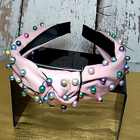 Dusty Pink Knotted Multicolor Pearl Embellished Soft Fabric HeadBand  Daily Life - Picture 1 of 11